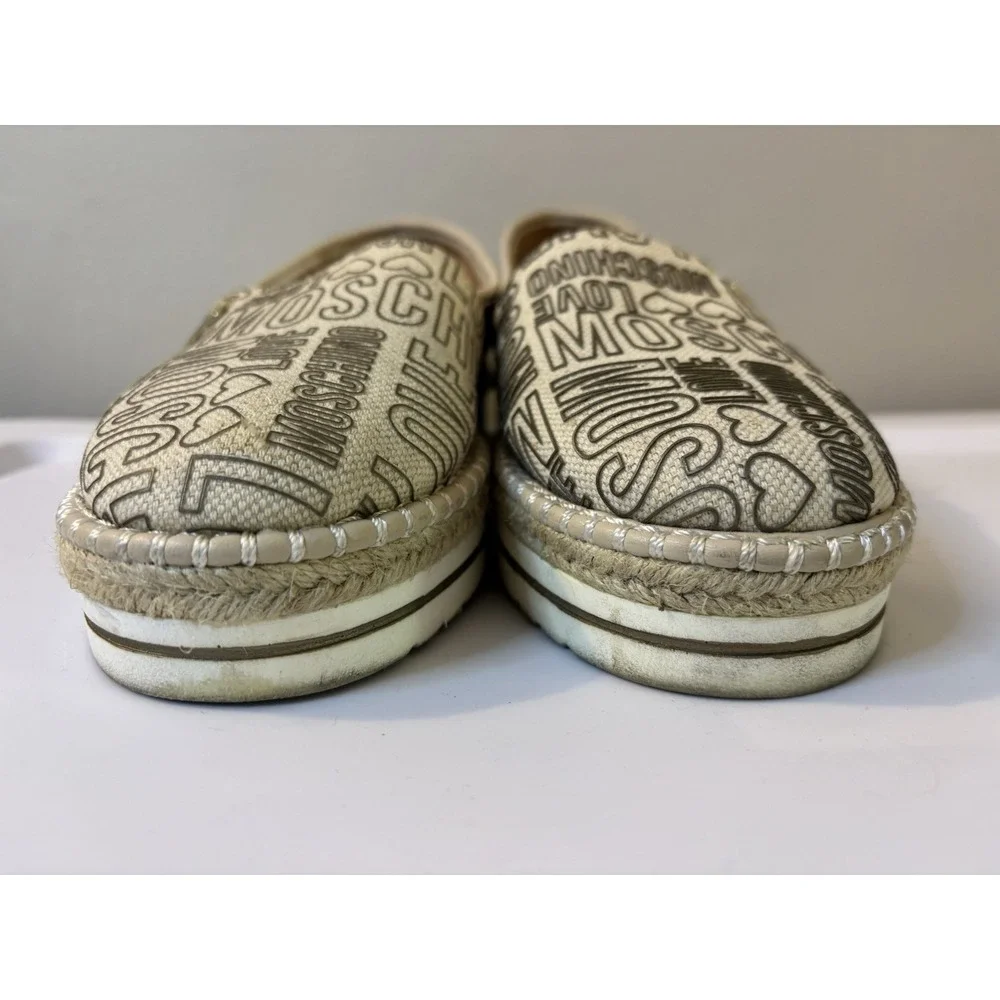 LOVE MOSCHINO Logo Beige Canvas Espadrilles 38 US‎ 8 Platform